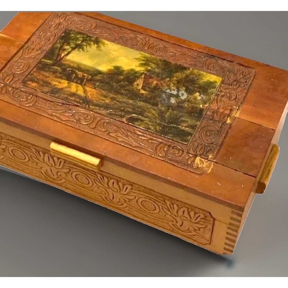Vintage Wood Trinket Storage Jewelry Keepsake Box Distressed English Cottage